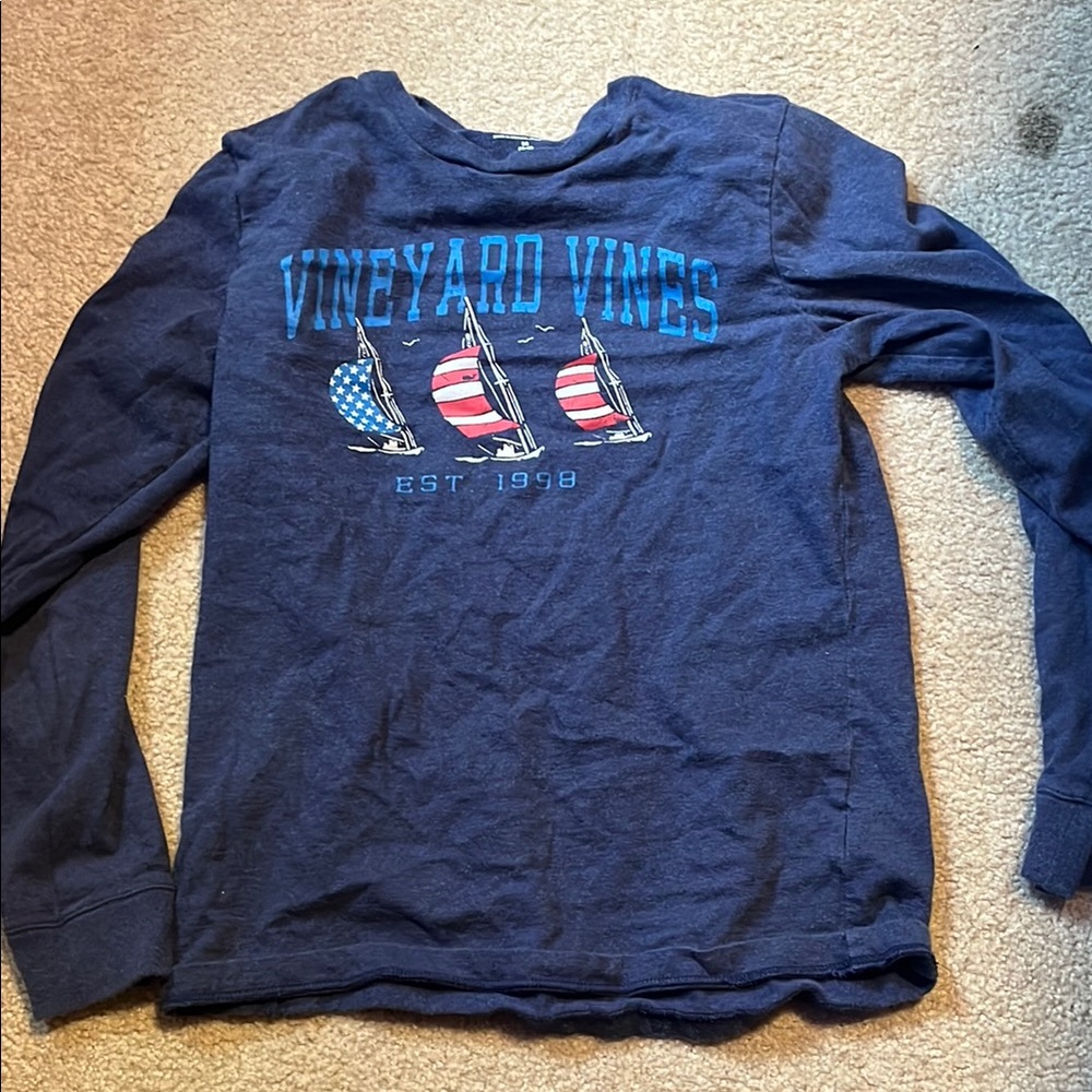 Vineyard Vines Kids Blue Long Sleeve Tee with Sailboat Design